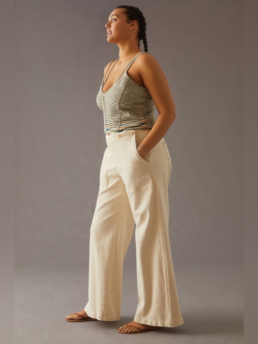 Pilcro The Kit High-Rise Wide-Leg Utility Trousers 20 cream corduroy clean girl - Picture 5 of 16